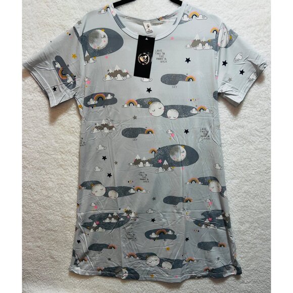 New York Other - Misses MediumWhimsical Moon & Rainbow Graphic T Shirt Dress Light Gray